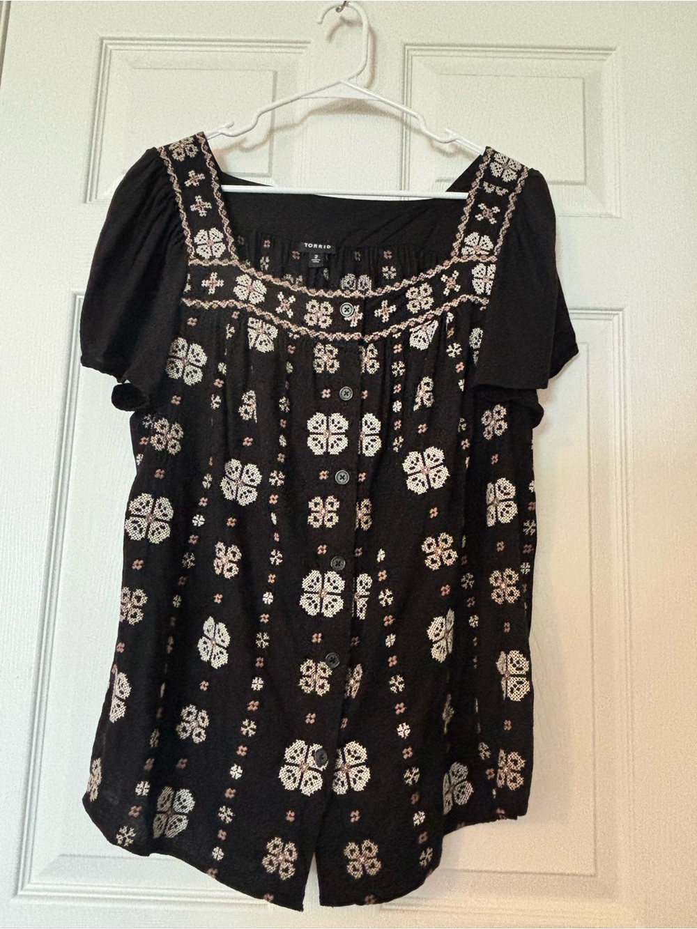 torrid Black Short-Sleeve Embroidered Peasant Top